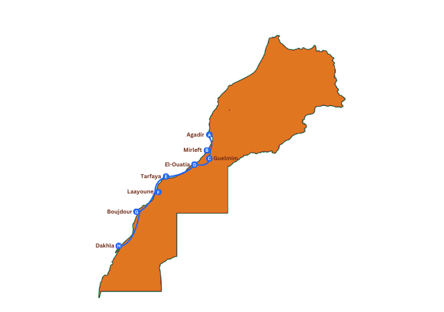 Dakhla Atlantic adventure map in orange