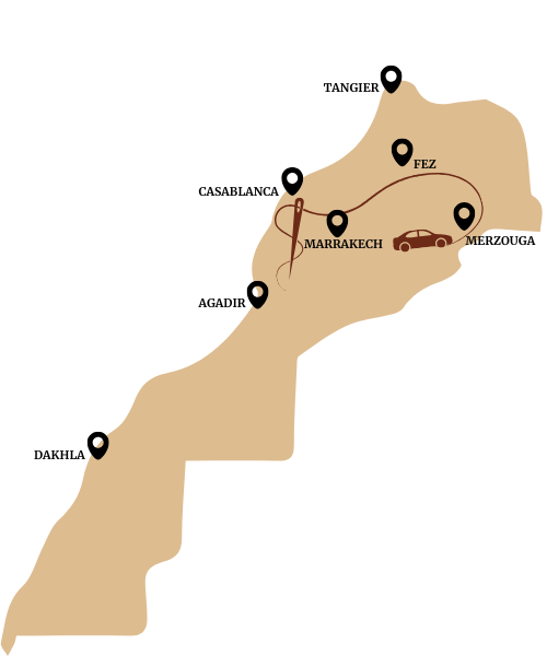 custom tours in khaki moroccan map with destinations