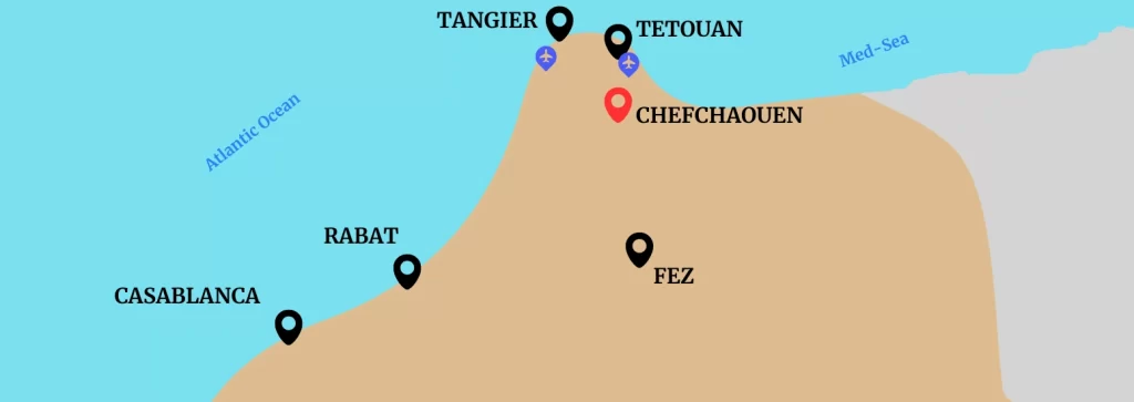 Moroccan Map shows where the blue city morocco is located 