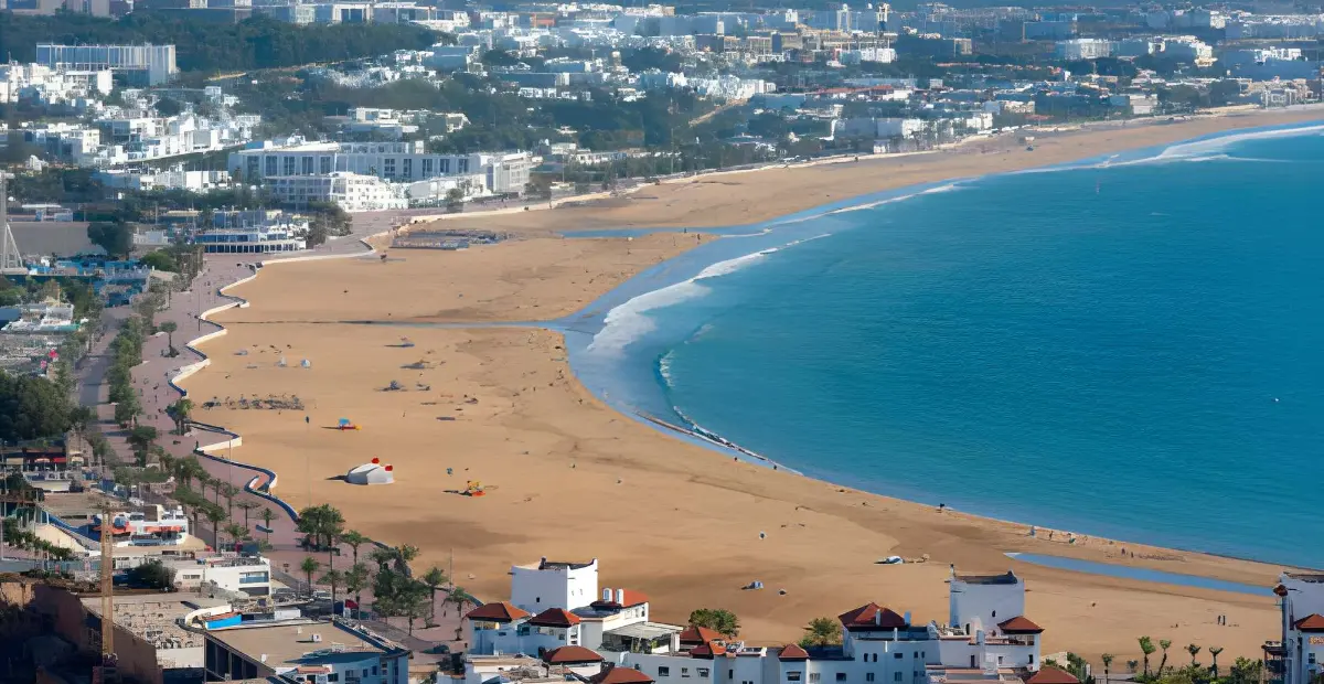Agadir beach and coastline with ocean views and seaside promenade