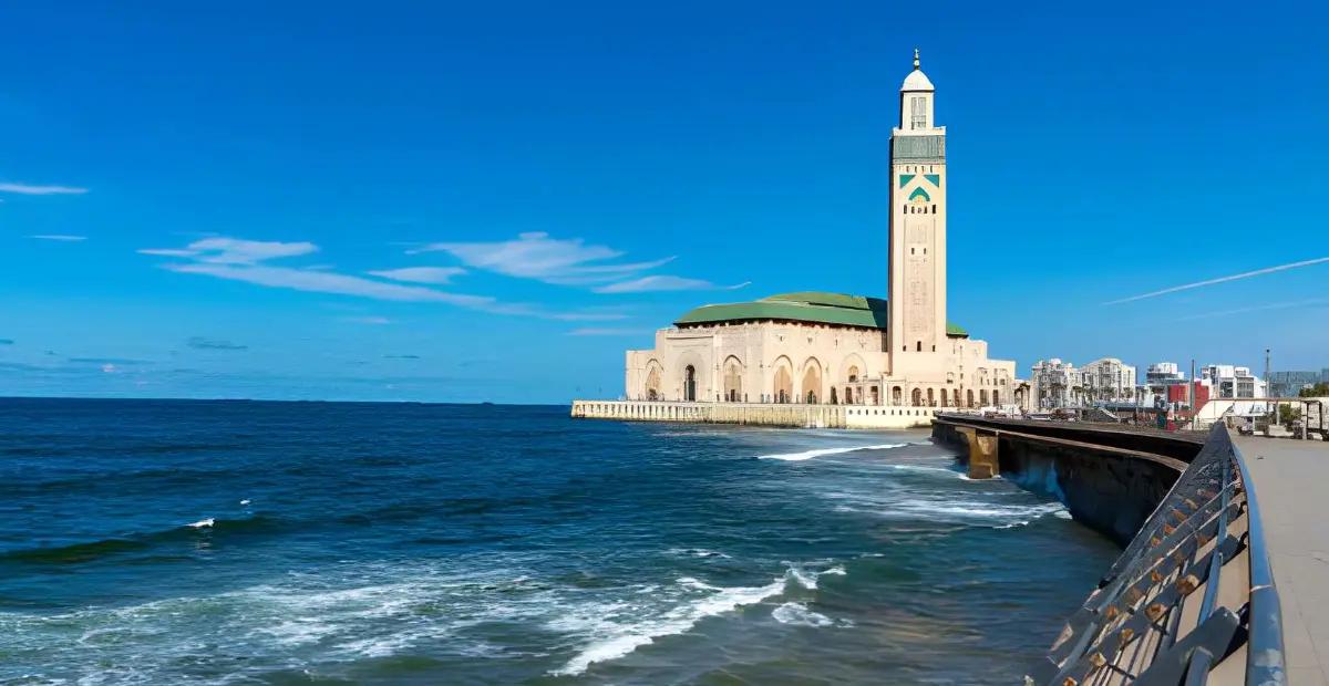 Hassan II Mosque in Casablanca overlooking the Atlantic Ocean