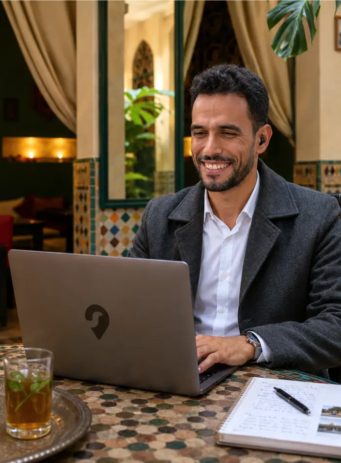 Hamid our local travel specialist planning a custom Morocco tour during an online consultation with travelers.